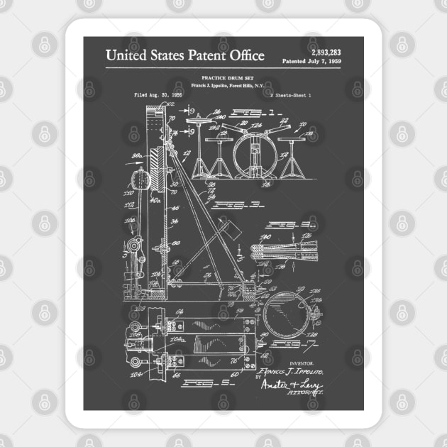 Drum Set Patent White Magnet by Luve